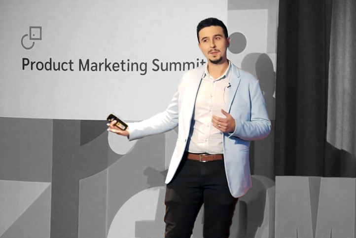 Sebastian Ungureanu at Product Marketing Summit in London, 2019